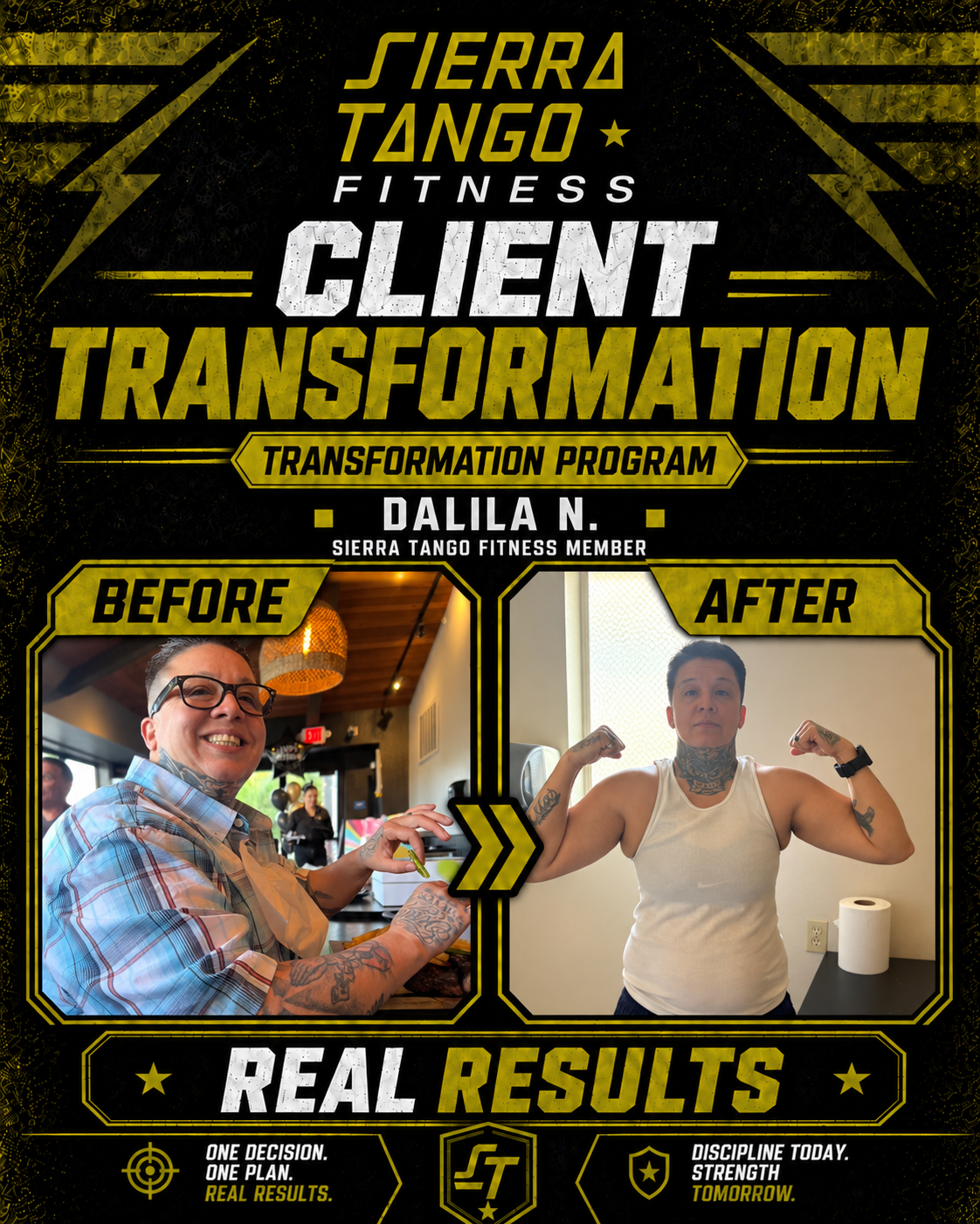 Dalila N. — Transformation Program client transformation — before and after transformation at Sierra Tango Fitness in Lodi, CA